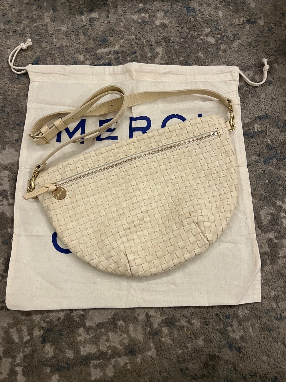 Woven Leather Crossbody Bag - Cream